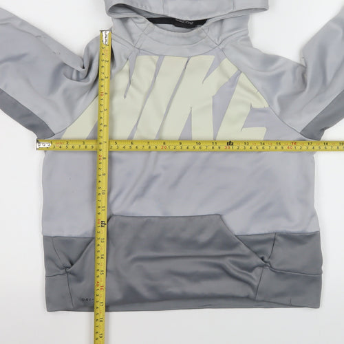 Nike Boys Grey Dri-Fit Pullover Hoodie 10-12 Years Regular Fit