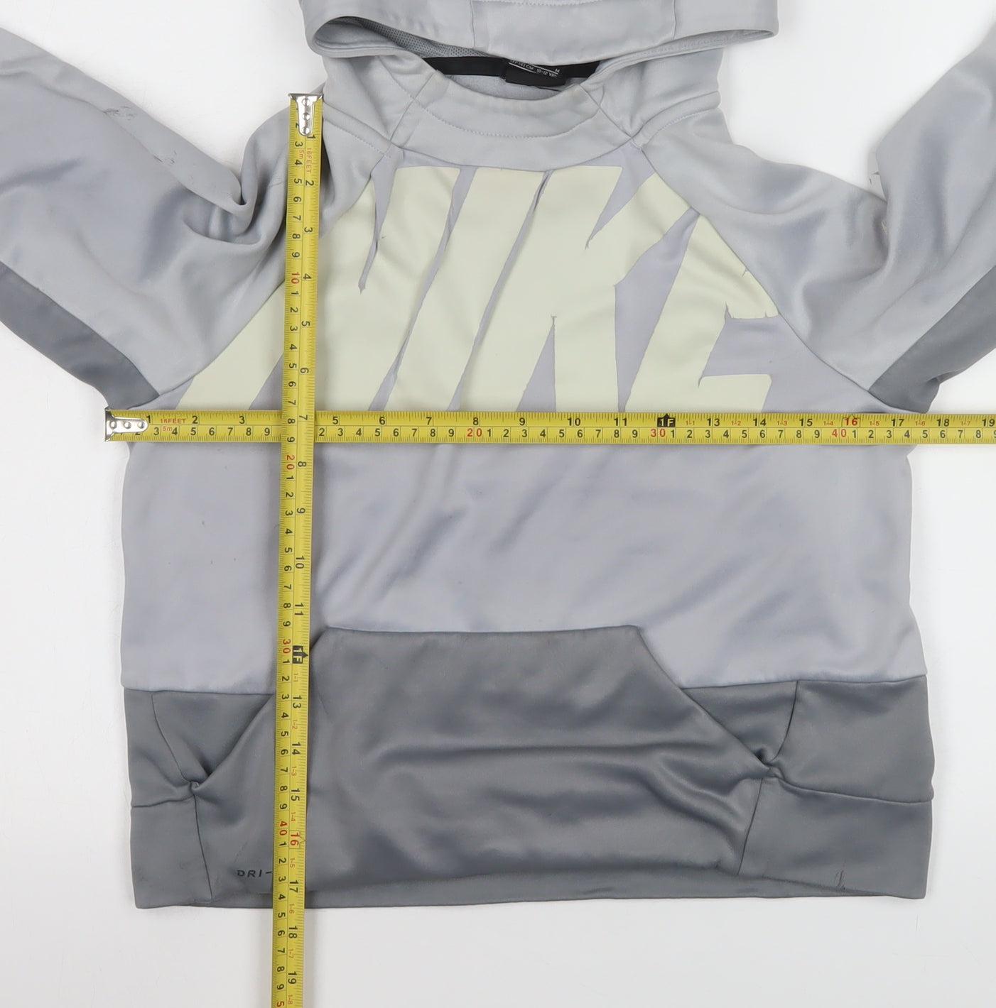 Nike Boys Grey Dri-Fit Pullover Hoodie 10-12 Years Regular Fit