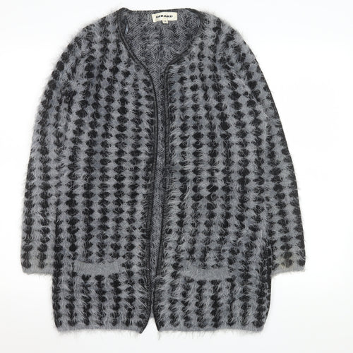 Gerard Womens Grey Black Fuzzy Knit Mid-Length Coatigan M