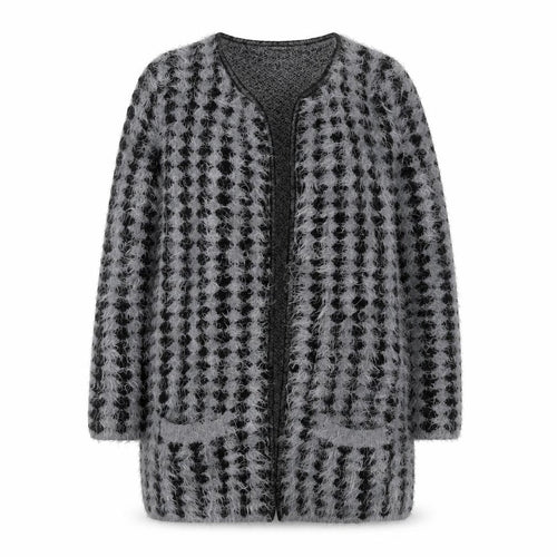 Gerard Womens Grey Black Fuzzy Knit Mid-Length Coatigan M