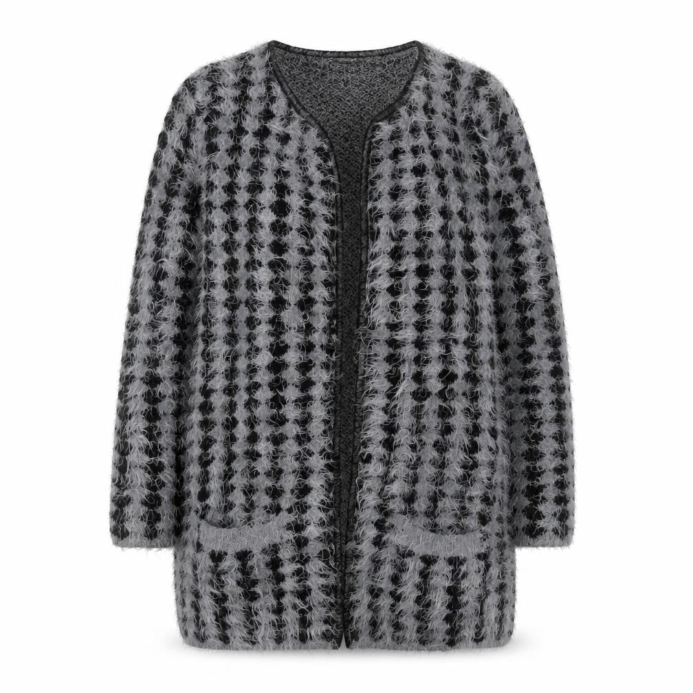 Gerard Womens Grey Black Fuzzy Knit Mid-Length Coatigan M