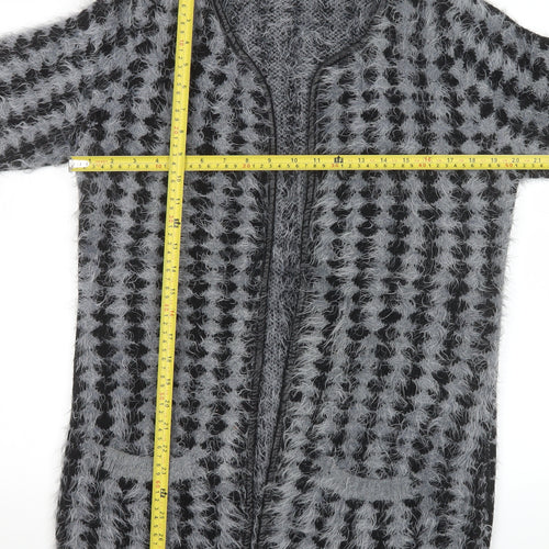 Gerard Womens Grey Black Fuzzy Knit Mid-Length Coatigan M