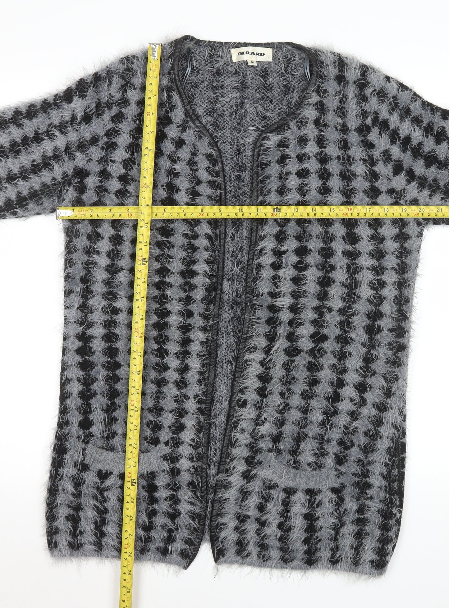 Gerard Womens Grey Black Fuzzy Knit Mid-Length Coatigan M