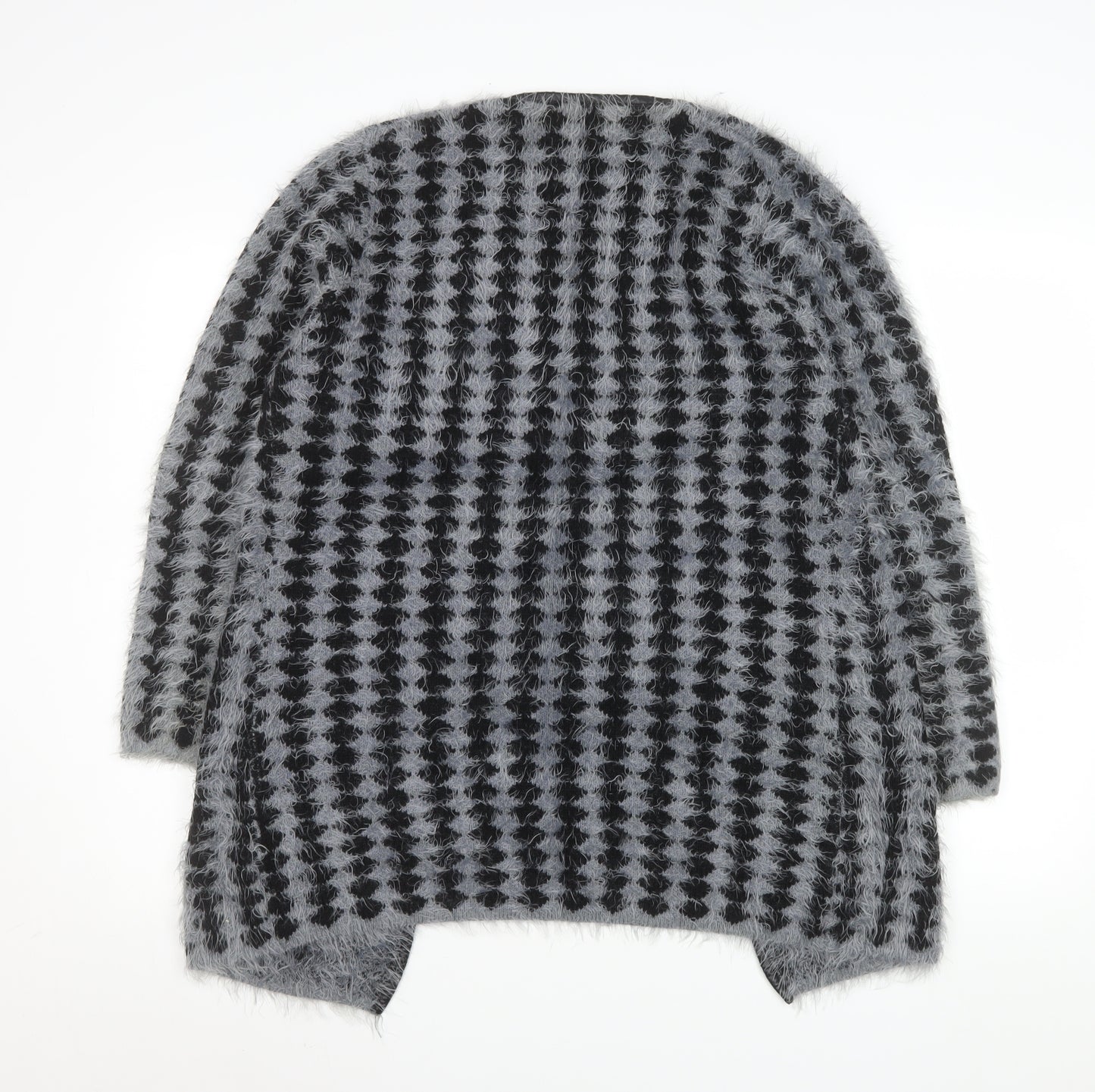Gerard Womens Grey Black Fuzzy Knit Mid-Length Coatigan M