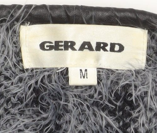 Gerard Womens Grey Black Fuzzy Knit Mid-Length Coatigan M