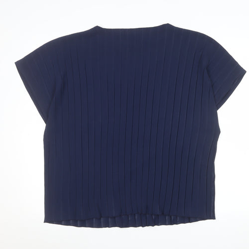 Gallery Womens Blue Short Sleeve Polyester Blouse Size 16
