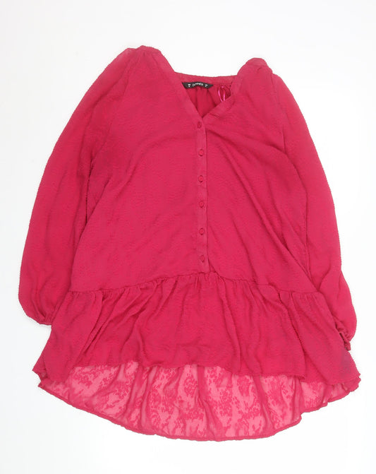Dunnes Stores Women’s Pink V-Neck Ruffle Tunic Blouse Size 14