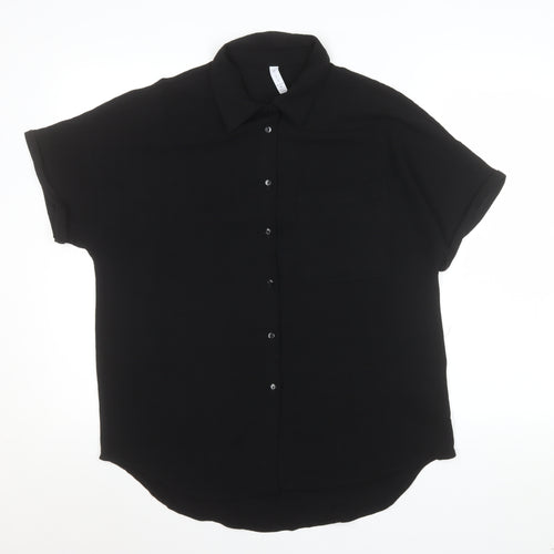 Amisu Womens Black Button-Up Short Sleeve Blouse M