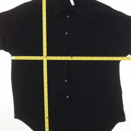 Amisu Womens Black Button-Up Short Sleeve Blouse M