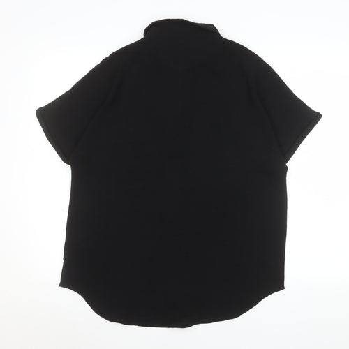 Amisu Womens Black Button-Up Short Sleeve Blouse M
