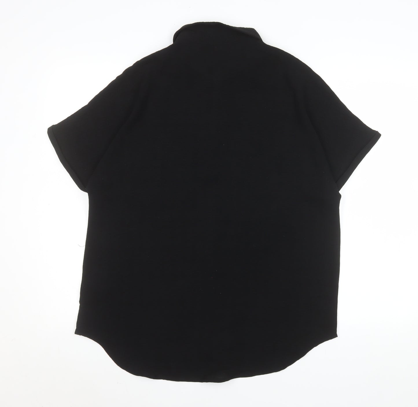 Amisu Womens Black Button-Up Short Sleeve Blouse M