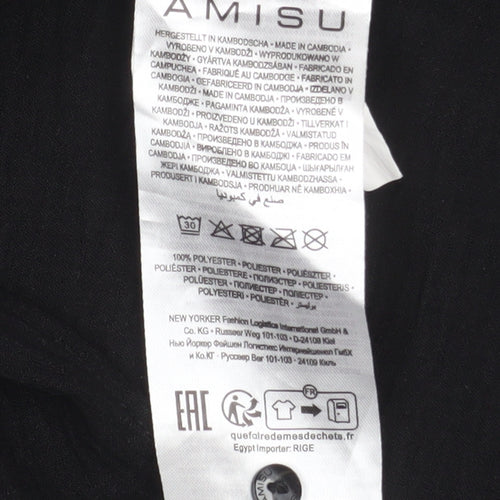 Amisu Womens Black Button-Up Short Sleeve Blouse M