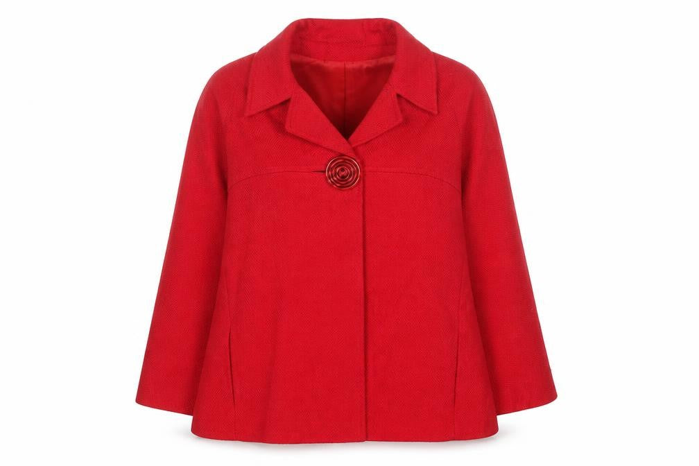 Front view of St Bernard Red Women's Blazer Coat, size 16, Classic Buttoned