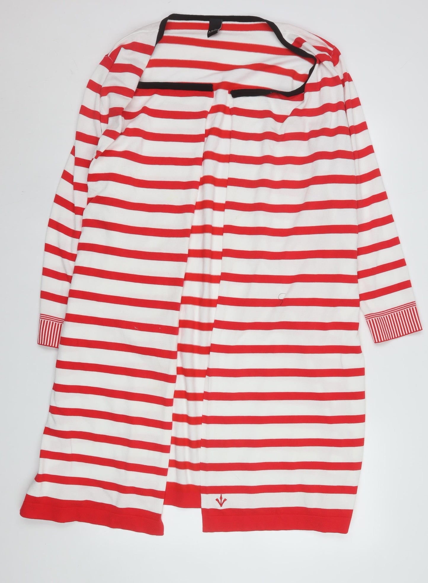 Adia Women Red White Striped Long Knit Coatigan Size L