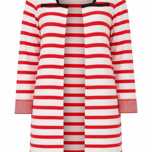 Adia Women Red White Striped Long Knit Coatigan Size L