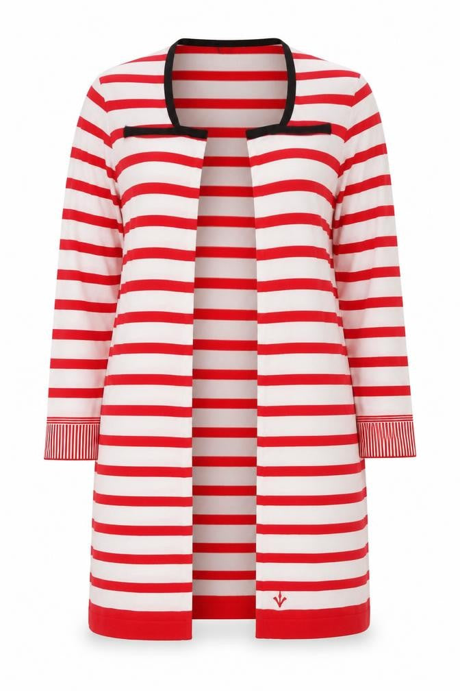 Adia Women Red White Striped Long Knit Coatigan Size L