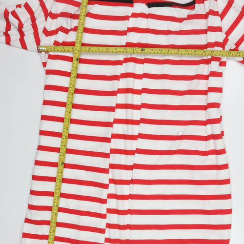 Adia Women Red White Striped Long Knit Coatigan Size L
