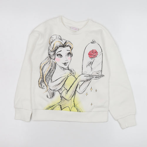 Disney Princess Girls White Sweatshirt 6-7 Years Pullover Belle Graphic