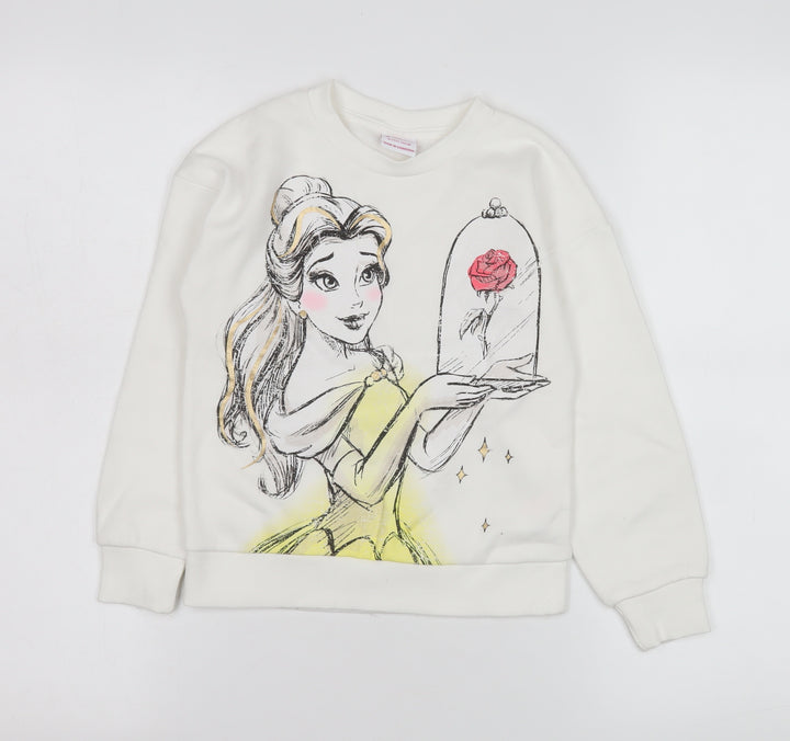 Disney Princess Girls White Sweatshirt 6-7 Years Pullover Belle Graphic
