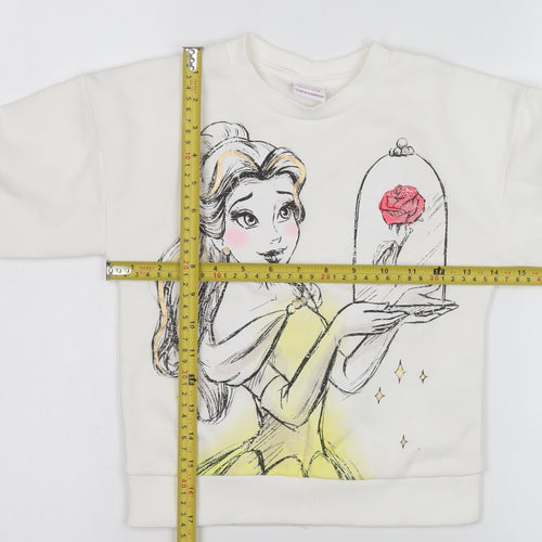 Disney Princess Girls White Sweatshirt 6-7 Years Pullover Belle Graphic