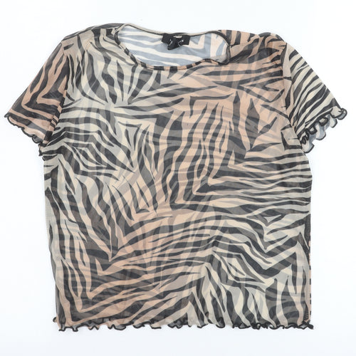 New Look Womens Beige Zebra Print Mesh Short Sleeve Top UK 16