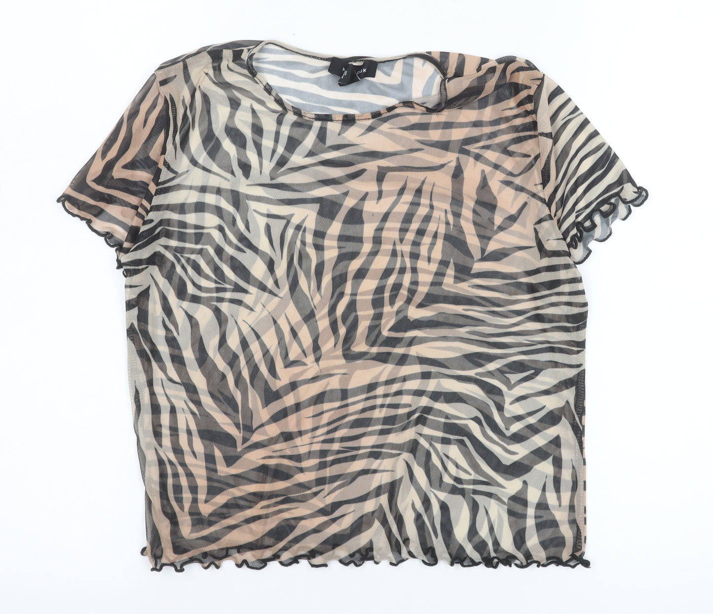 New Look Womens Beige Zebra Print Mesh Short Sleeve Top UK 16