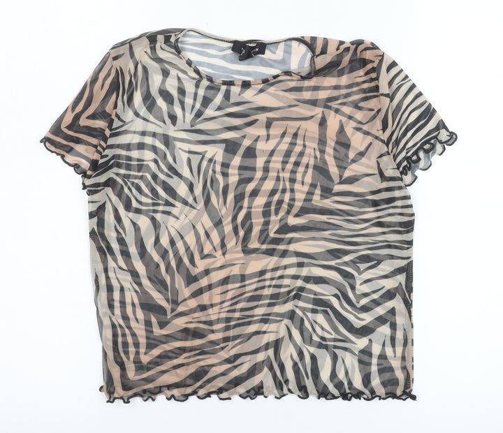 New Look Womens Beige Zebra Print Mesh Short Sleeve Top UK 16
