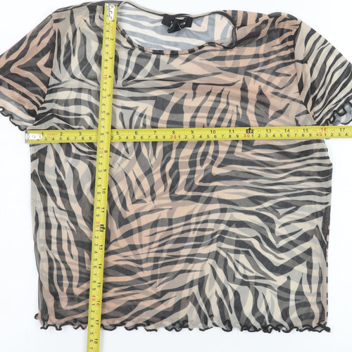 New Look Womens Beige Zebra Print Mesh Short Sleeve Top UK 16