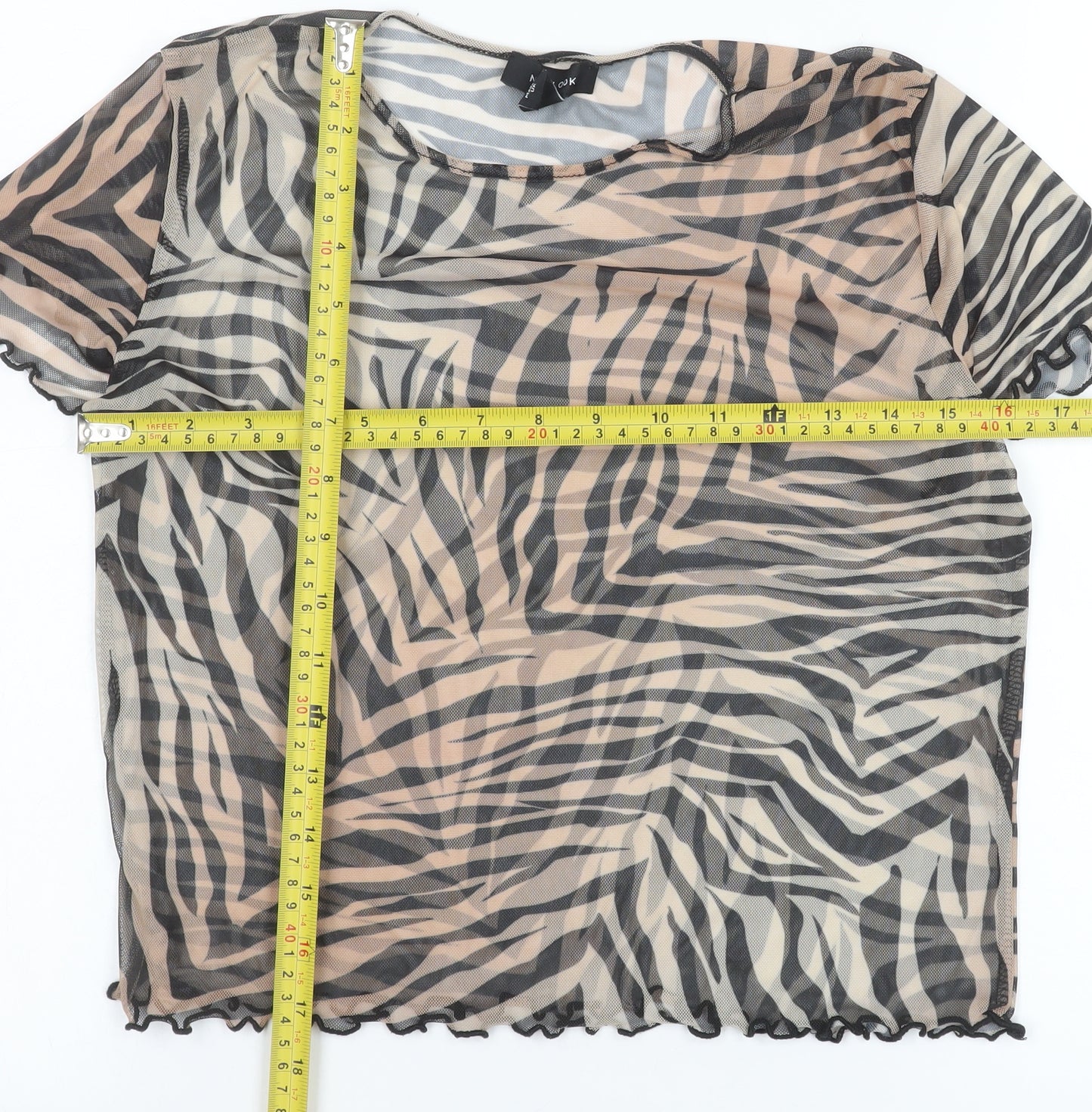 New Look Womens Beige Zebra Print Mesh Short Sleeve Top UK 16