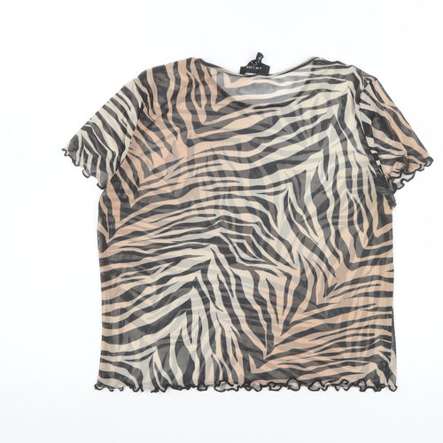 New Look Womens Beige Zebra Print Mesh Short Sleeve Top UK 16