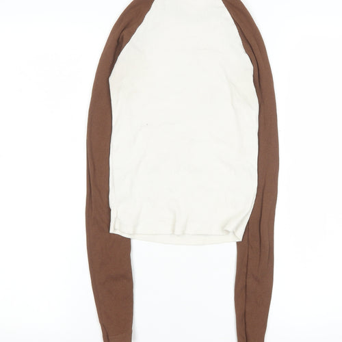 Disney Women Brown Long Sleeve Mickey Mouse Cotton T-Shirt XS