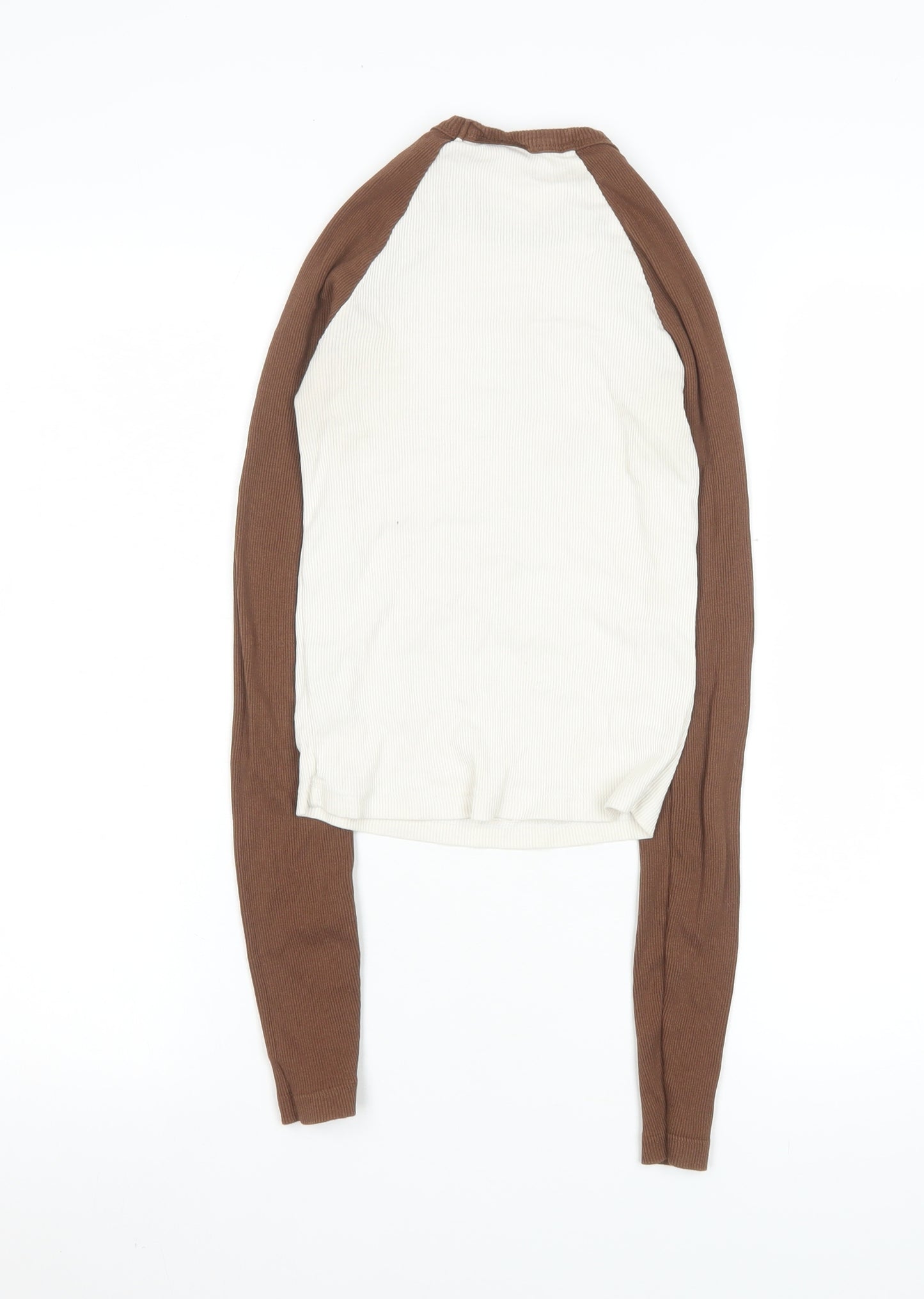 Disney Women Brown Long Sleeve Mickey Mouse Cotton T-Shirt XS