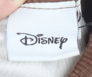 Disney Women Brown Long Sleeve Mickey Mouse Cotton T-Shirt XS
