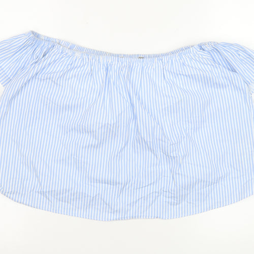 Zara Women Blue Striped Off Shoulder Blouse XS