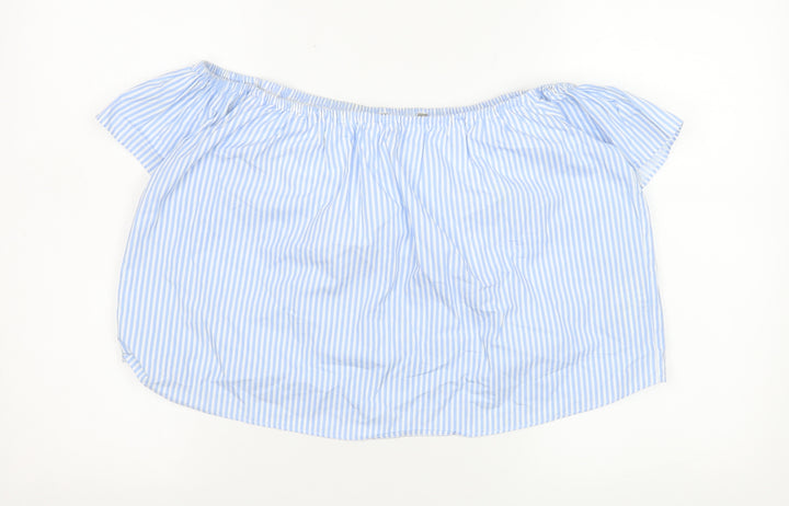 Zara Women Blue Striped Off Shoulder Blouse XS