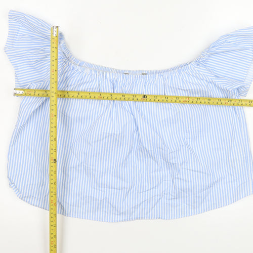 Zara Women Blue Striped Off Shoulder Blouse XS