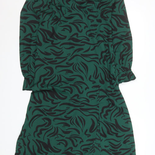 New Look Women Green Animal Print Midi Wrap Dress Size 12