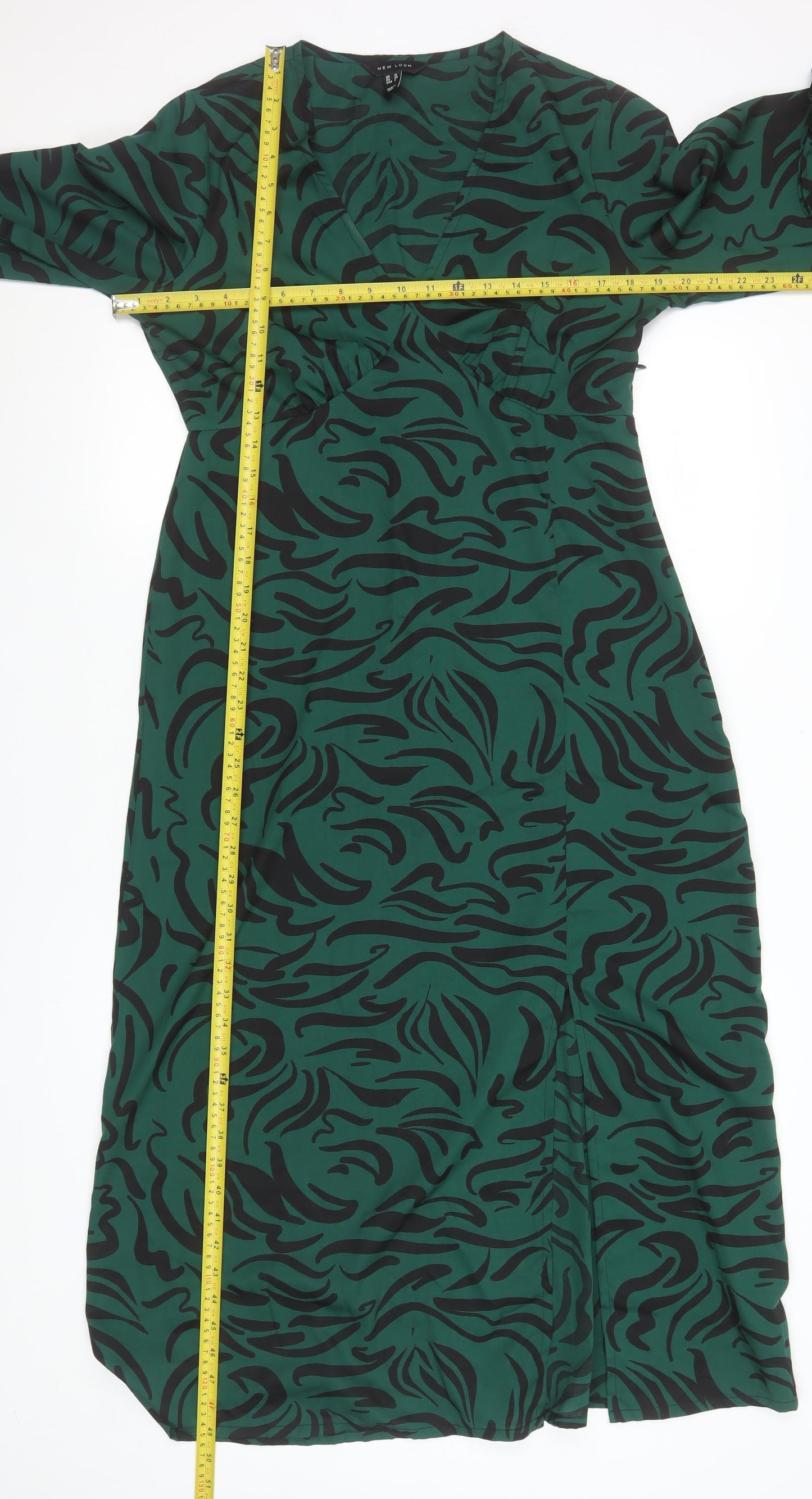 New Look Women Green Animal Print Midi Wrap Dress Size 12