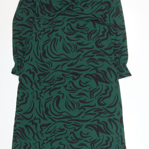 New Look Women Green Animal Print Midi Wrap Dress Size 12