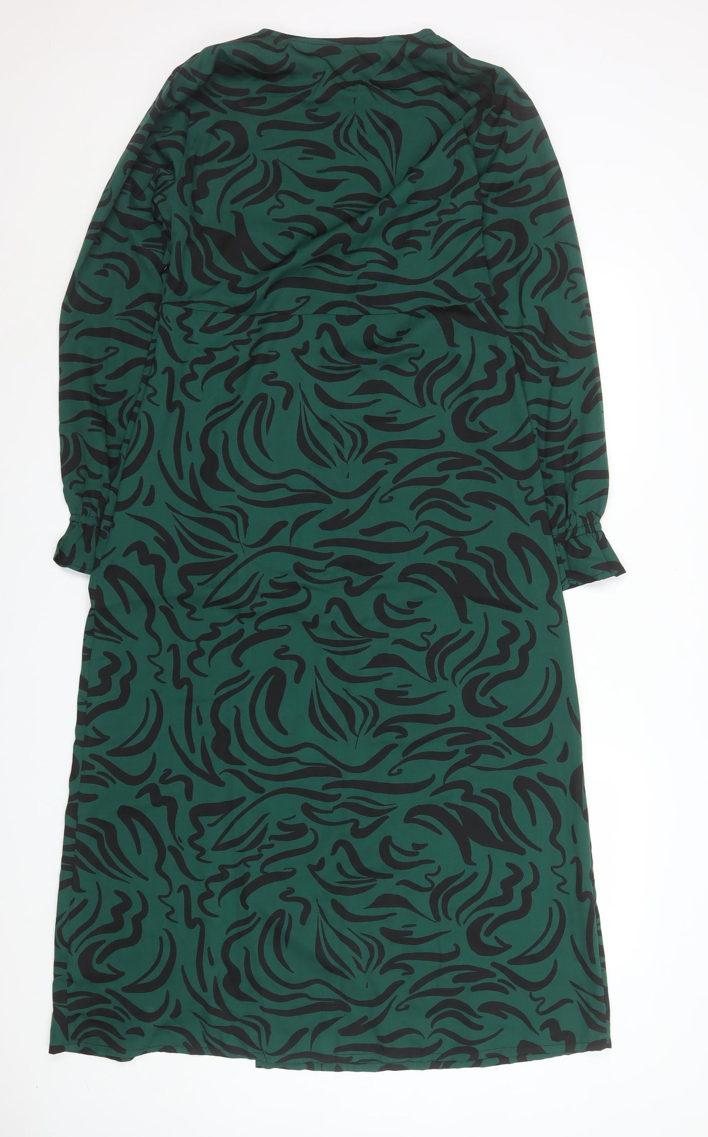 New Look Women Green Animal Print Midi Wrap Dress Size 12