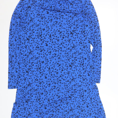 Marks and Spencer Women Blue Floral High Neck Shift Dress Size 12