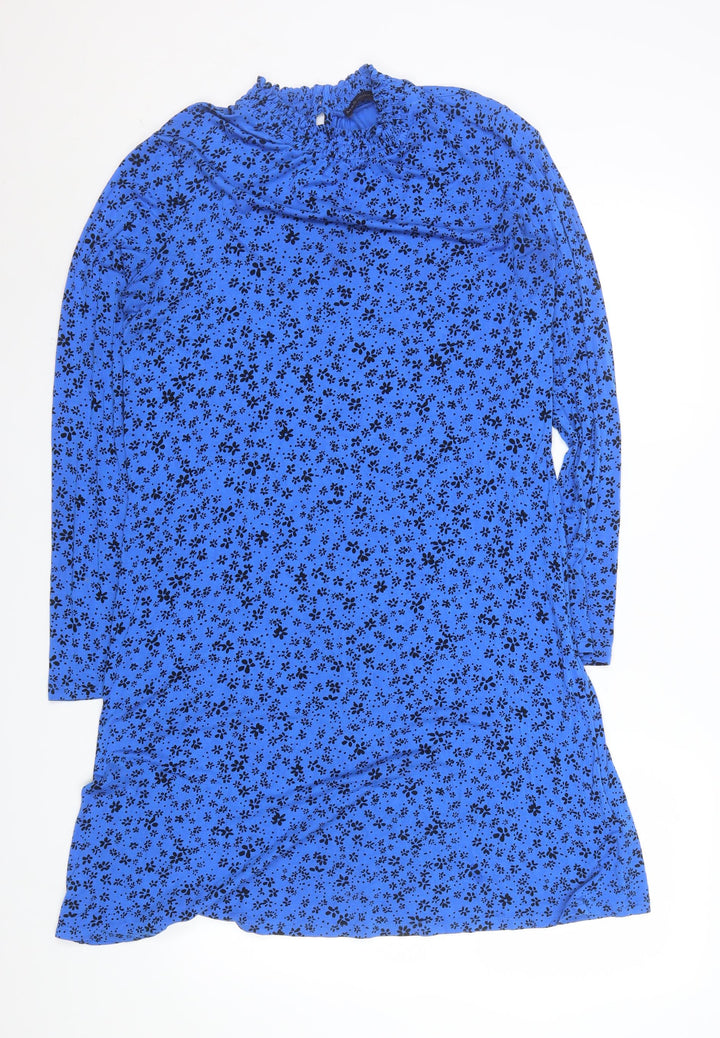 Marks and Spencer Women Blue Floral High Neck Shift Dress Size 12
