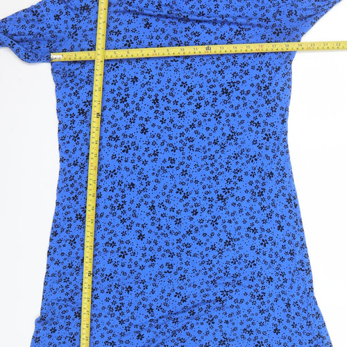 Marks and Spencer Women Blue Floral High Neck Shift Dress Size 12