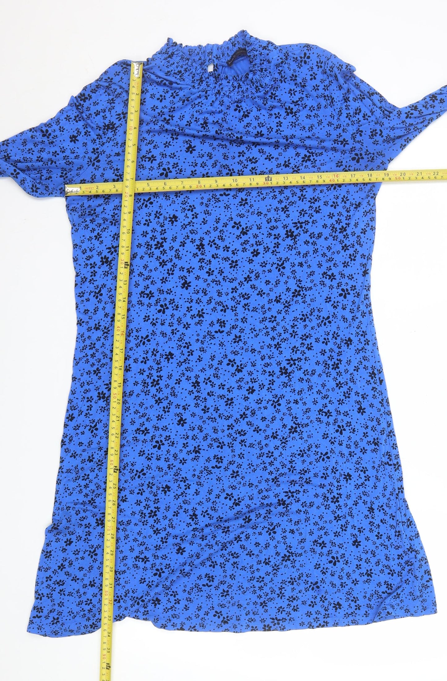 Marks and Spencer Women Blue Floral High Neck Shift Dress Size 12