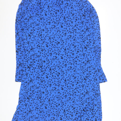 Marks and Spencer Women Blue Floral High Neck Shift Dress Size 12