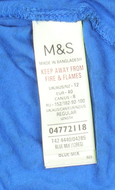 Marks and Spencer Women Blue Floral High Neck Shift Dress Size 12