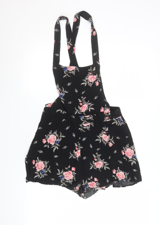 H&M Divided Womens Black Floral Playsuit UK 14 Viscose Strappy