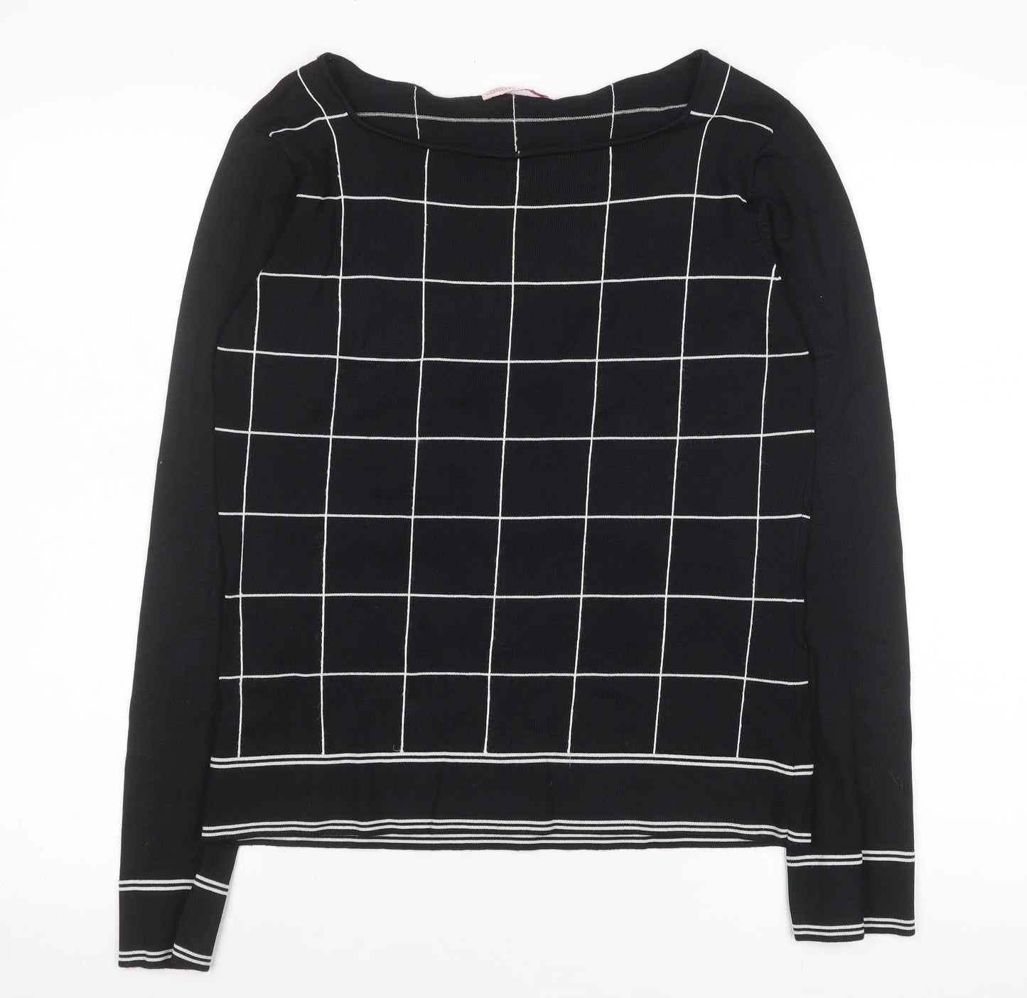 LTS Women Black Check Knit Long Sleeve Boat Neck Top Size 14