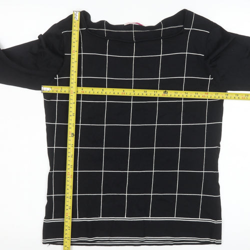 LTS Women Black Check Knit Long Sleeve Boat Neck Top Size 14