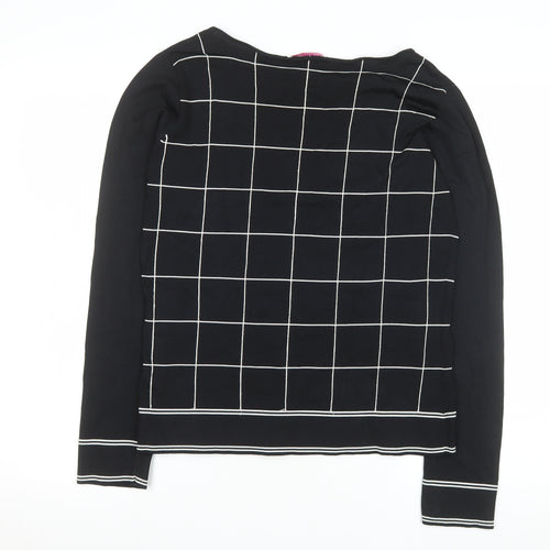 LTS Women Black Check Knit Long Sleeve Boat Neck Top Size 14